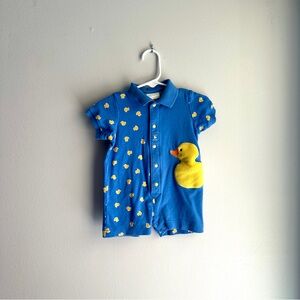 Vintage Carters Blue Baby Romper with Duck Print